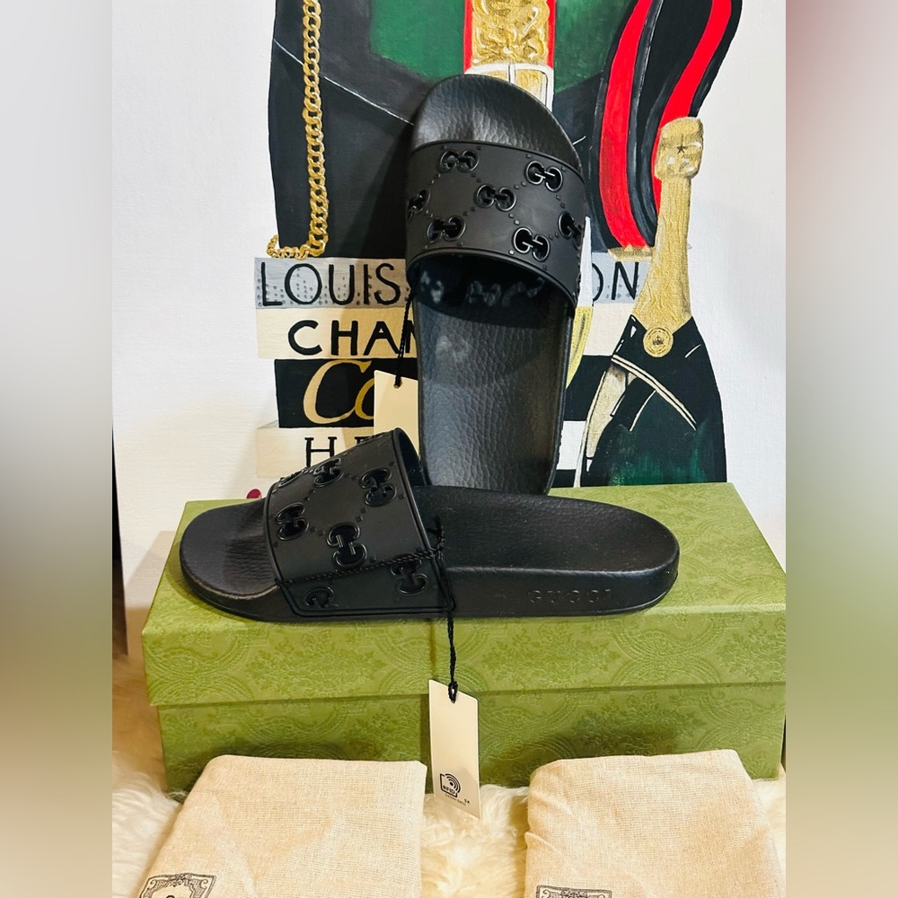 🔥 NIB GUCCI SLIDE GG JUMBO Embossed Full Inclusion Size 38 (24.5 Insole) - Picture 12 of 16